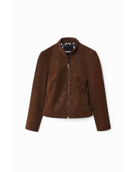Desigual Brown Suede-Effect Jacket, Polyurethane