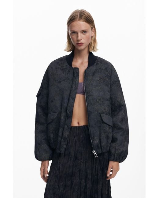 Desigual Blue Embroidered Bomber Jacket