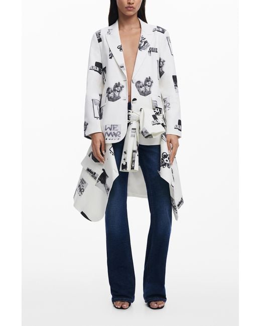 Desigual White Collage Blazer, Cotton