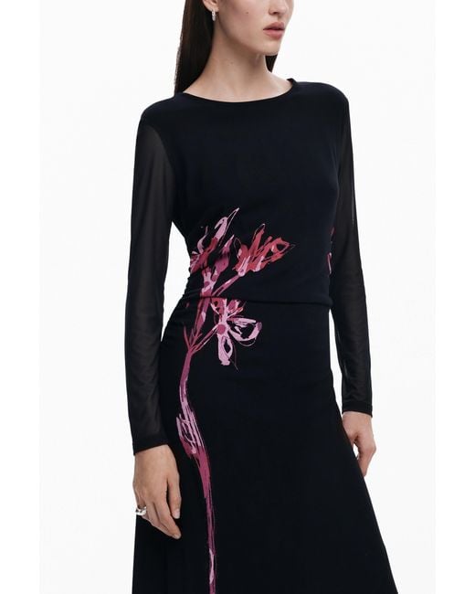 Desigual Blue Asymmetric Lily Long Dress, Viscose