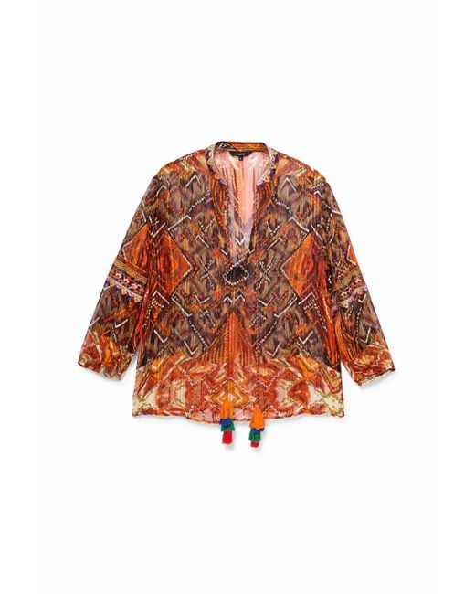 Desigual Orange Transparente Bluse Mit Boho-Print