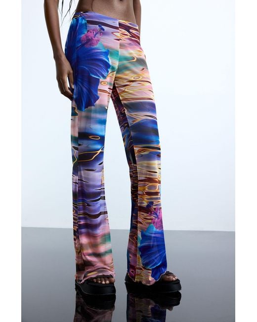 Desigual Blue Fluid Water Print Trousers, Polyester