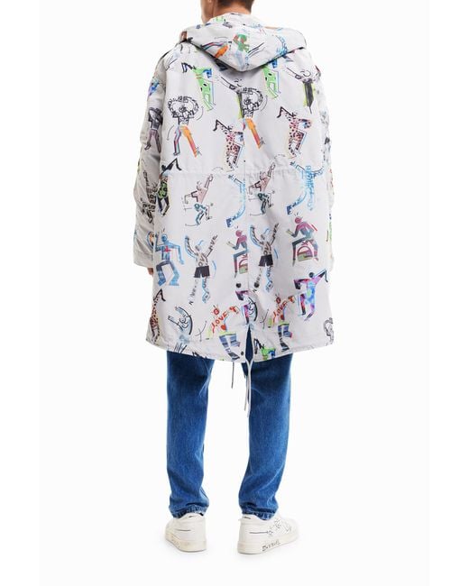 Desigual White Oversize Arty Parka, Polyester for men