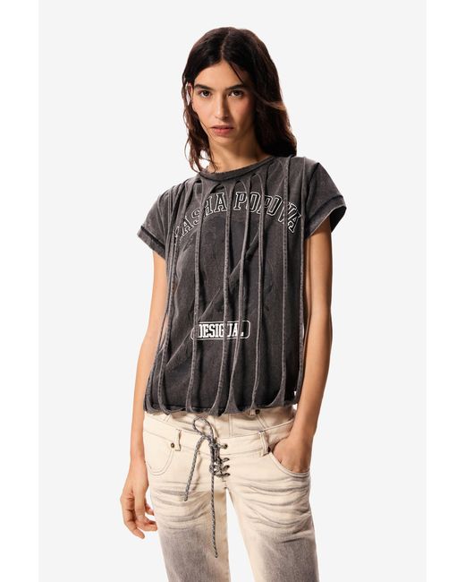 Desigual Black Short-Sleeved T-Shirt Masha Popova, Cotton