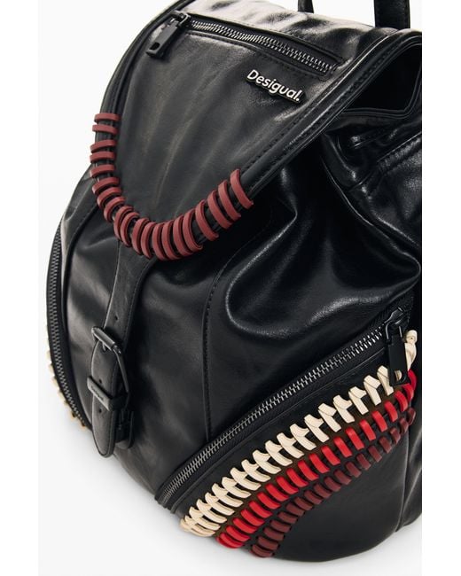 Desigual Black Small Embroidered Backpack, Polyurethane
