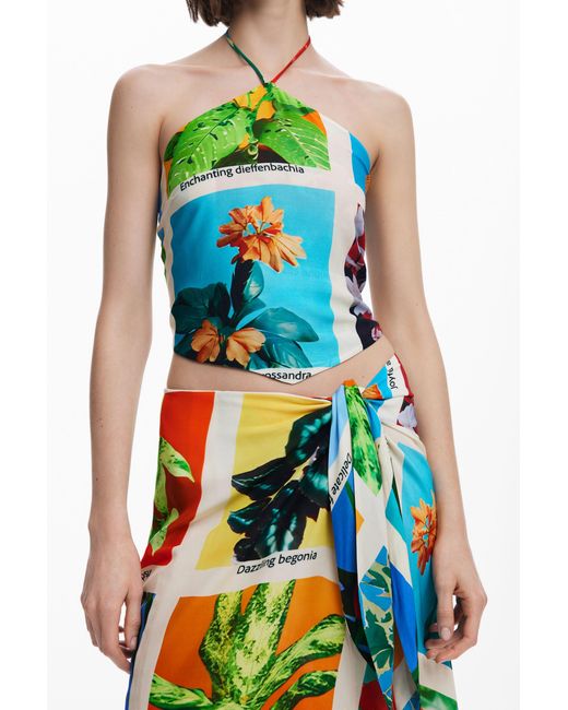 Desigual White Tyler Mcgillivary Postcard Knot Top, Viscose