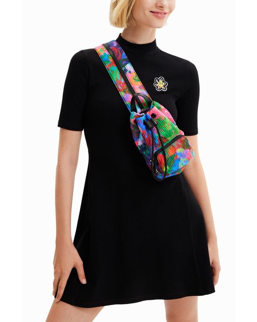 Desigual Blue Mini Multi-Position Floral Backpack, Polyester
