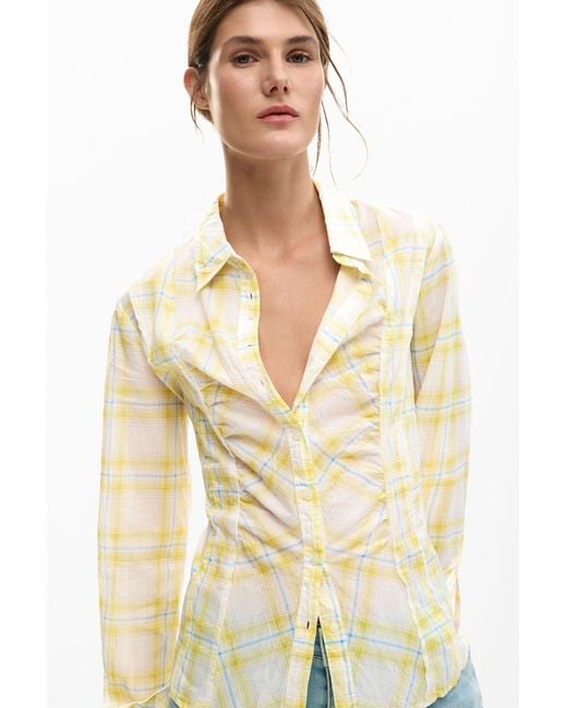 Desigual Natural Checkered Shirt, Cotton