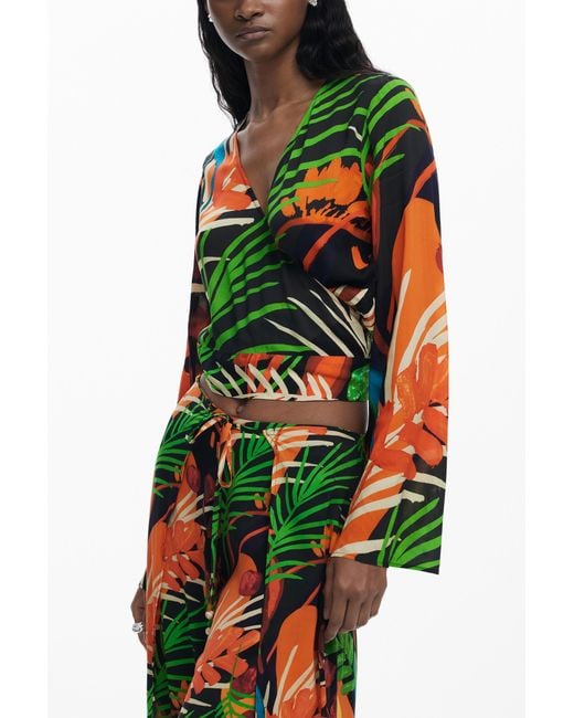 Desigual Red Tropical Wrap Top, Viscose