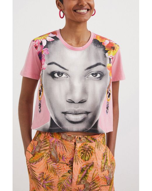 Desigual Pink Arty Beaded T-Shirt, Cotton