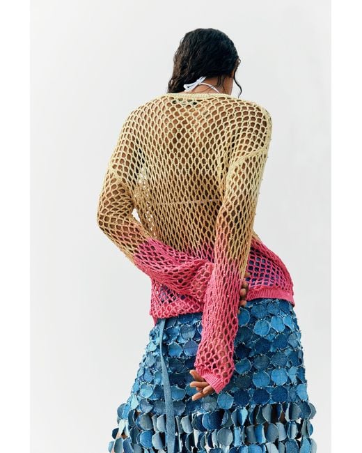 Desigual Red Openwork Crochet Sweater