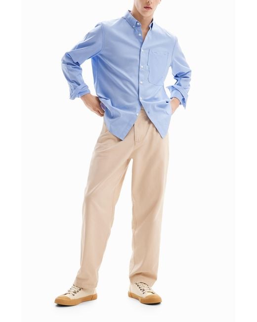Desigual Blue Patchwork Poplin Shirt, Cotton for men
