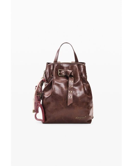 Desigual Brown Mini Small Backpack, Polyurethane