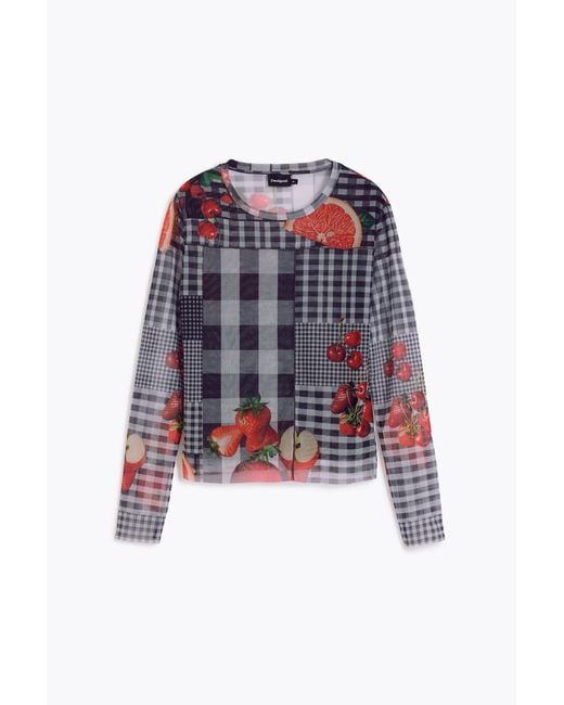 Desigual Red Vichy Tulle Fruit T-Shirt, Polyester