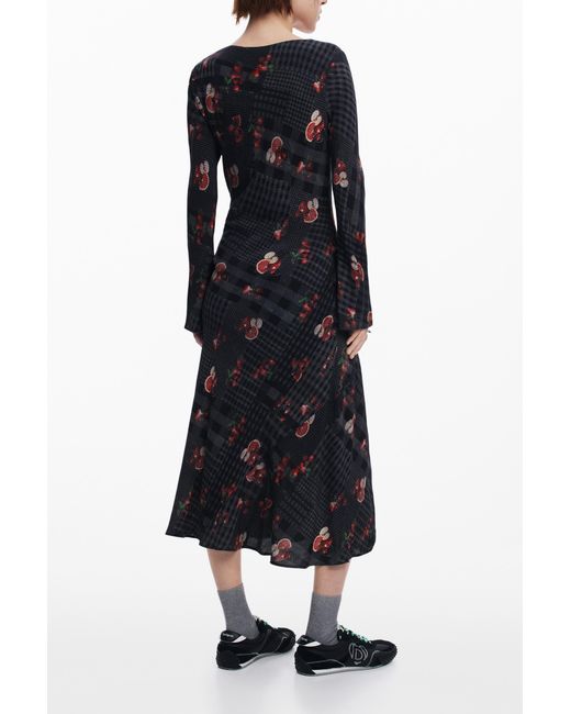 Desigual Blue Midi Dress With Checks, Viscose