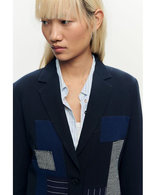 Desigual Blue Patchwork Blazer, Viscose