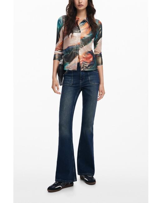 Desigual Blue Multitone Blouse, Polyester