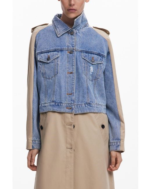 Desigual Blue Hybrid Denim Trench Coat