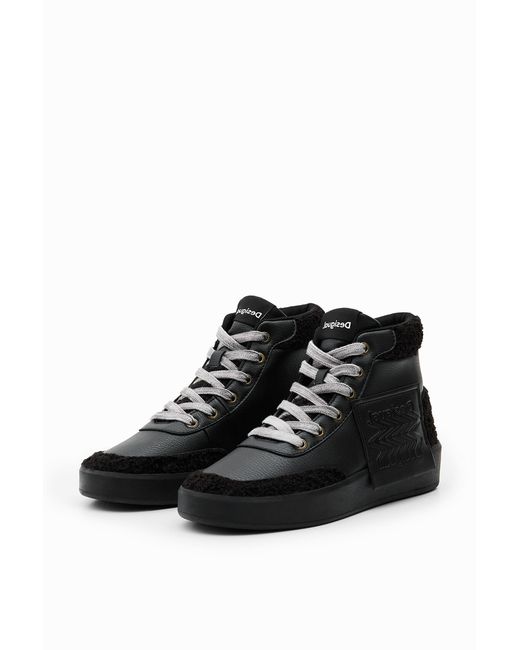Desigual Black Faux-Sheepskin High-Top Sneakers