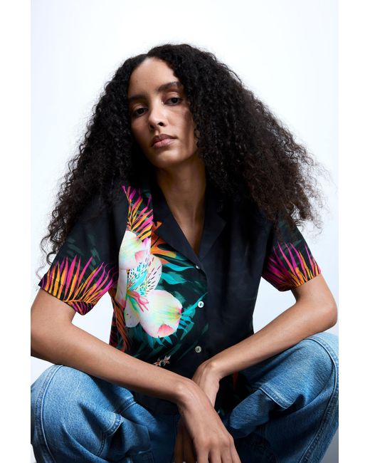 Desigual Blue Tropical Shirt, Viscose