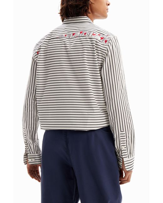 Desigual White Striped Love Shirt, Cotton for men