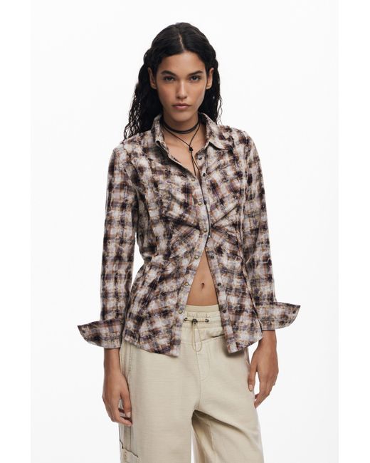 Desigual Brown Check Texture Shirt