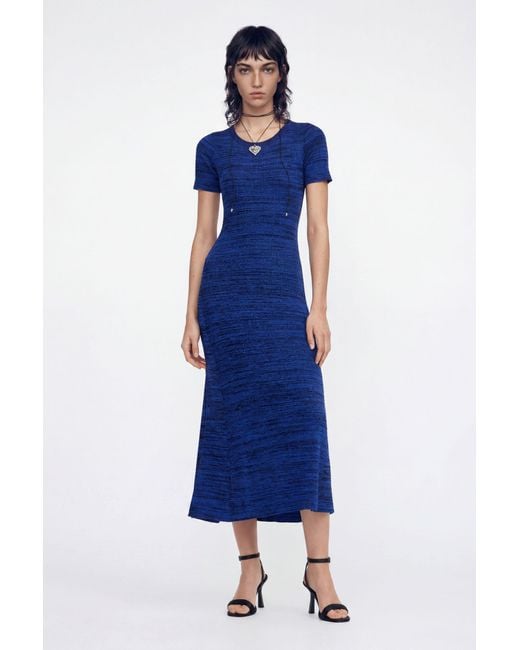 Desigual Blue Long Mottled Ribbed Dress