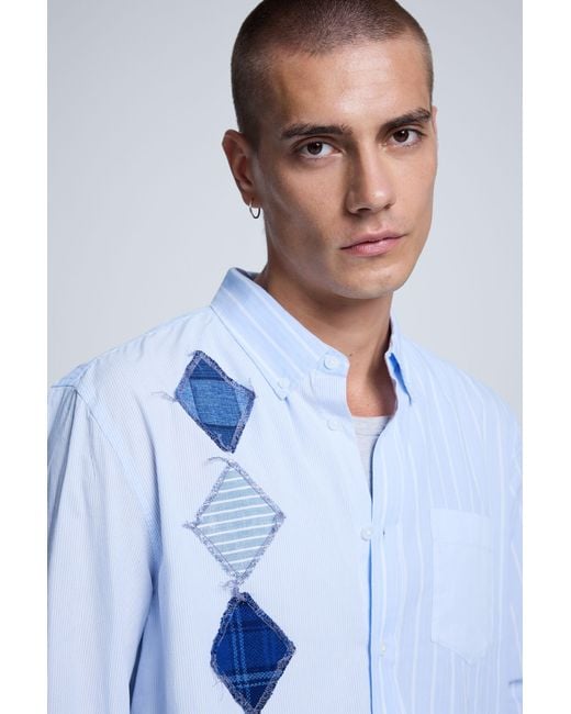 Desigual Blue Argyle Cotton Shirt, Cotton for men