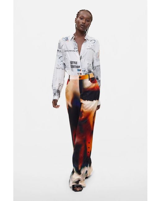 Desigual Red Long Printed Trousers, Viscose