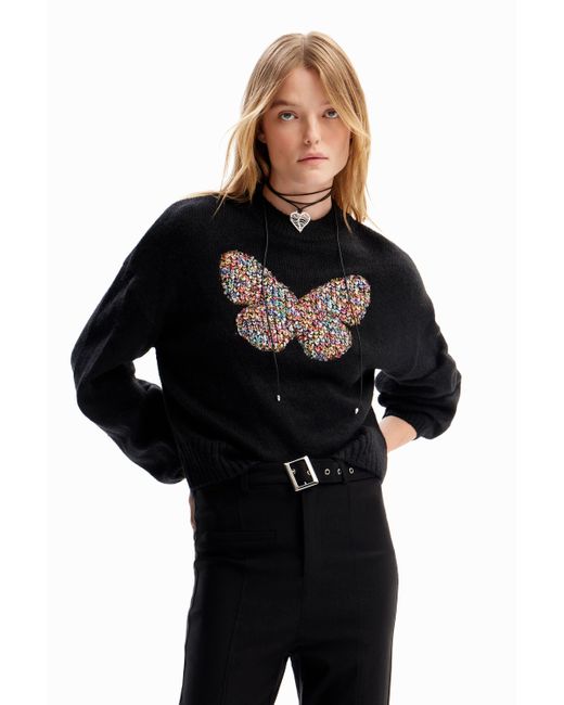 Desigual Black Chunky Knit Butterfly Pullover