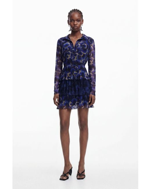 Desigual Blue Dress Designed By Mr. Christian Lacroix, Polyester