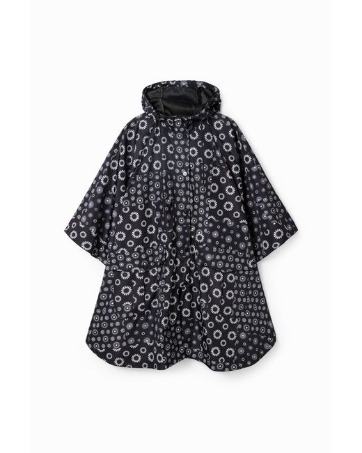 Desigual Black Geometric Hooded Raincoat, Polyester