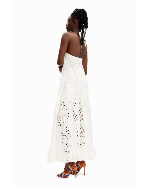 Desigual White Stella Jean Long Embroidered Dress