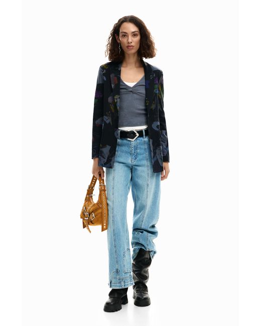 Desigual Blue Blazer Collage, Cotton