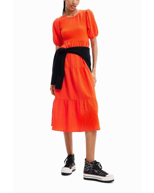 Desigual Red Back Neckline Midi Dress
