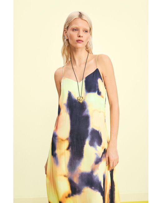 Desigual Yellow Printed Long Dress, Polyester