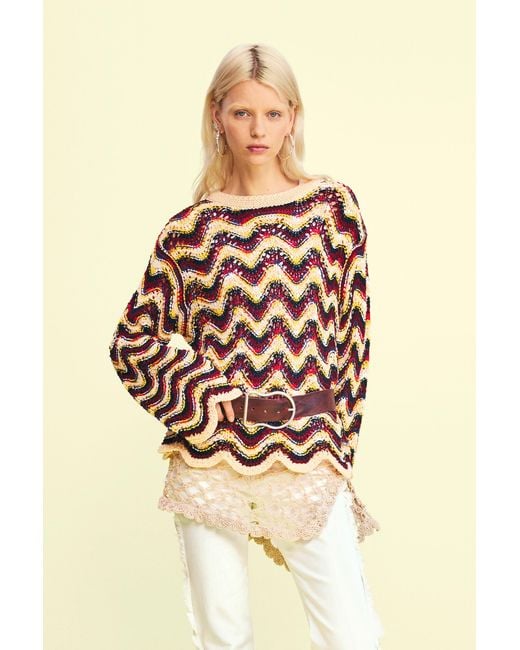 Pull Crochet Zig Zag, Femme, Vert Desigual en coloris Green