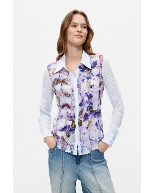 Desigual Blue Printed Long-Sleeve Shirt, Polyester