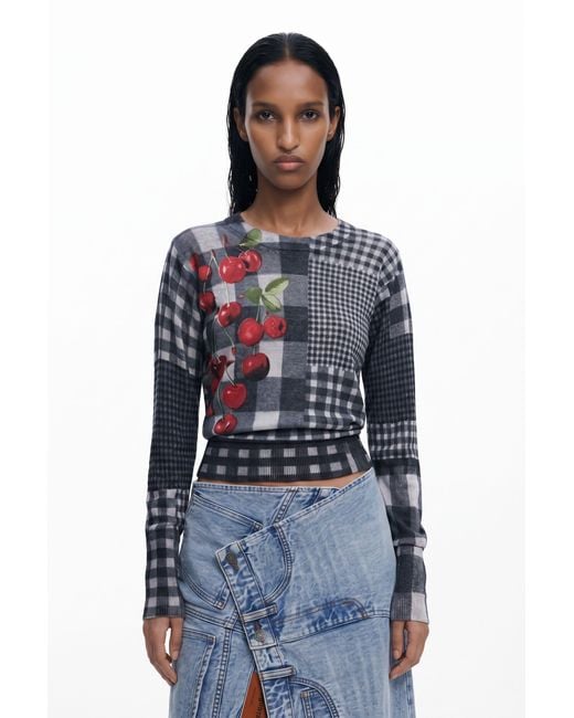 Desigual Blue Vichy Fruit Sweater