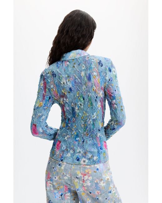 Desigual Blue Floral Print Shirt, Polyester