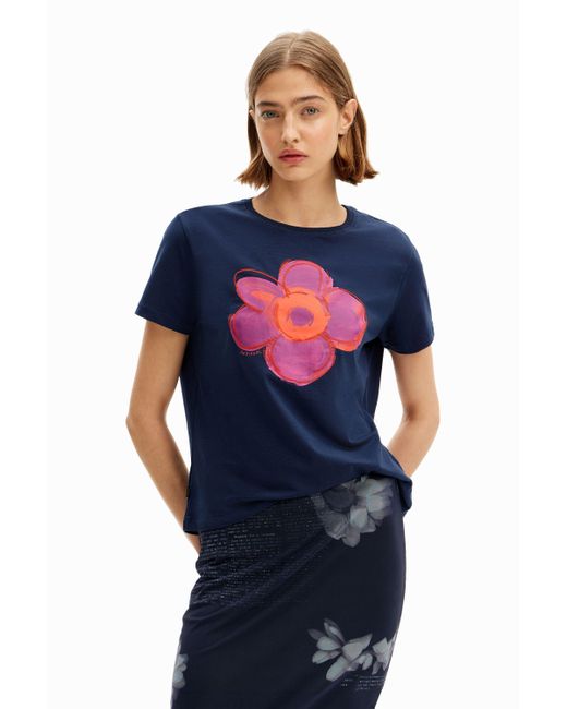 Desigual Blue Flower Illustration T-shirt