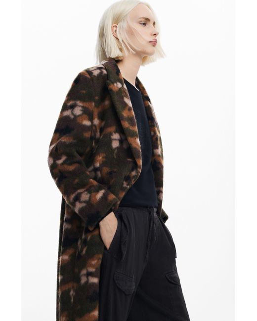 Desigual Printed Long Coat in Black Lyst