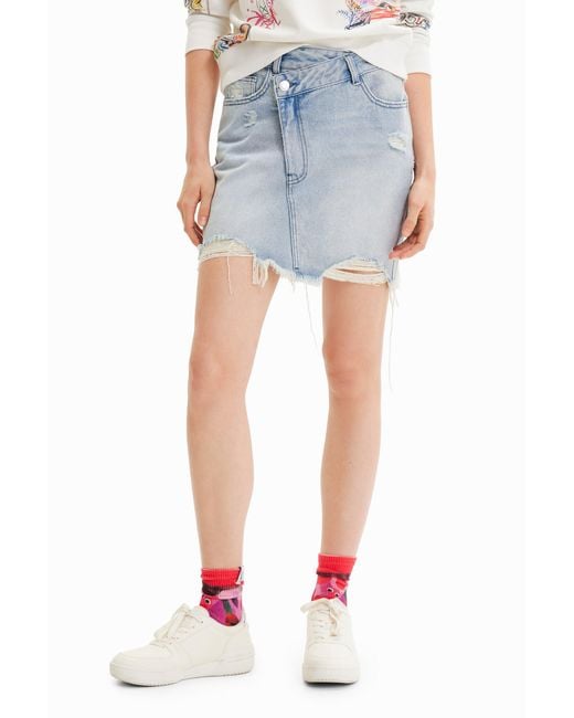 Desigual Blue Denim Criss-Cross Waist Mini Skirt, Cotton