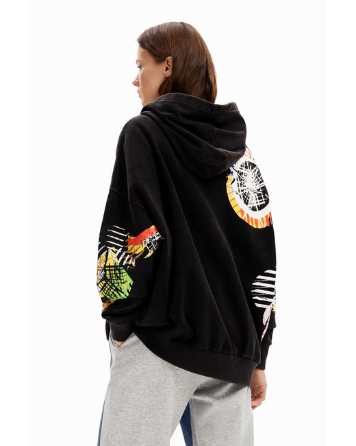 Desigual Gray Oversize Mickey Mouse Hoodie, Cotton