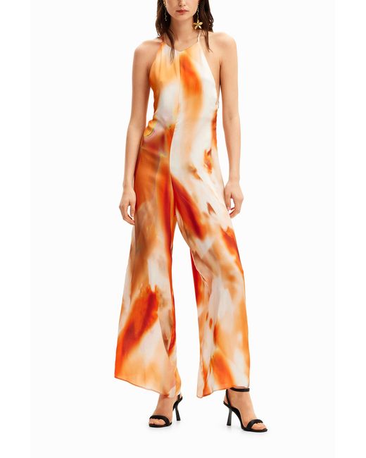 Desigual Orange Abstract Halter Jumpsuit, Viscose