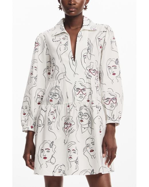 Desigual White Faces Dress, Cotton