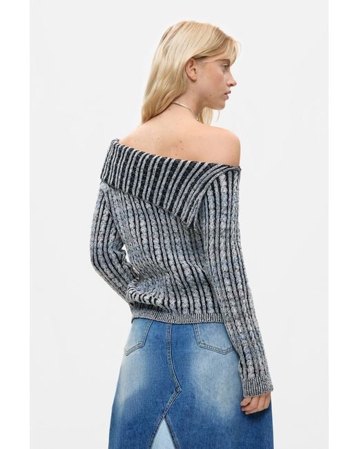 Desigual Gray Ribbed Boat Neck Sweater