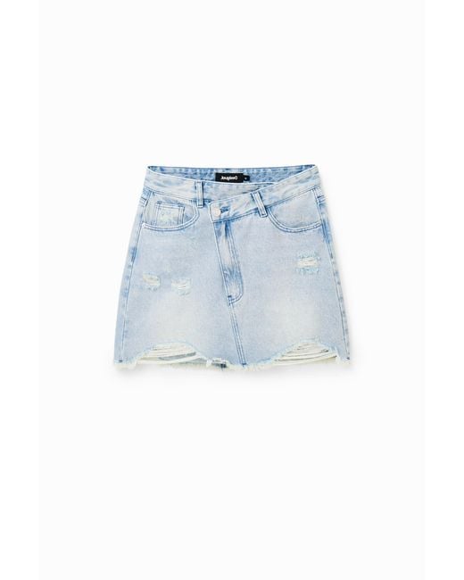 Desigual Blue Denim Criss-Cross Waist Mini Skirt, Cotton