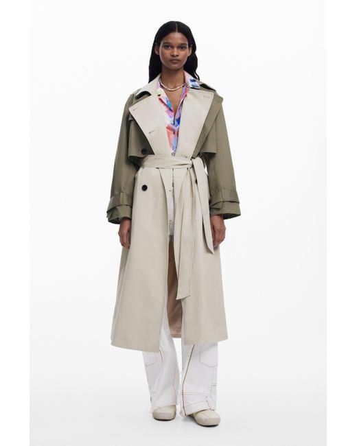 Desigual White Detachable Two-Tone Trench Coat