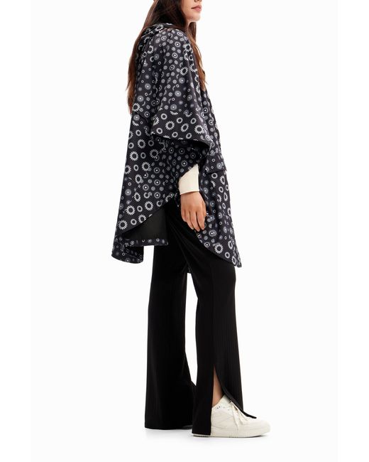 Desigual Black Geometric Hooded Raincoat, Polyester